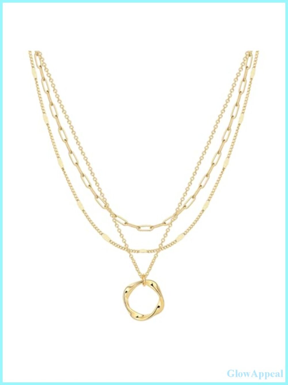 14k Gold Plated Layered Necklace Set 3 Pc Herringbone Cuban Paperclip Chain